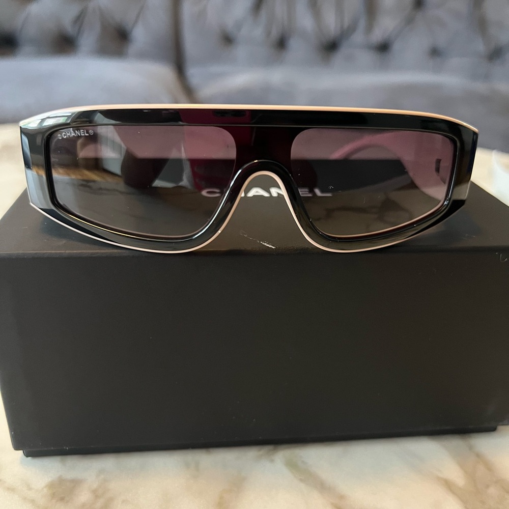 Authentic CHANEL Black and Silver Sunglasses